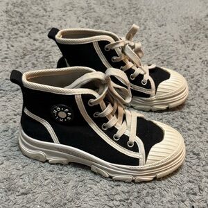 Youth Girls Black and White High-Top Sneakers